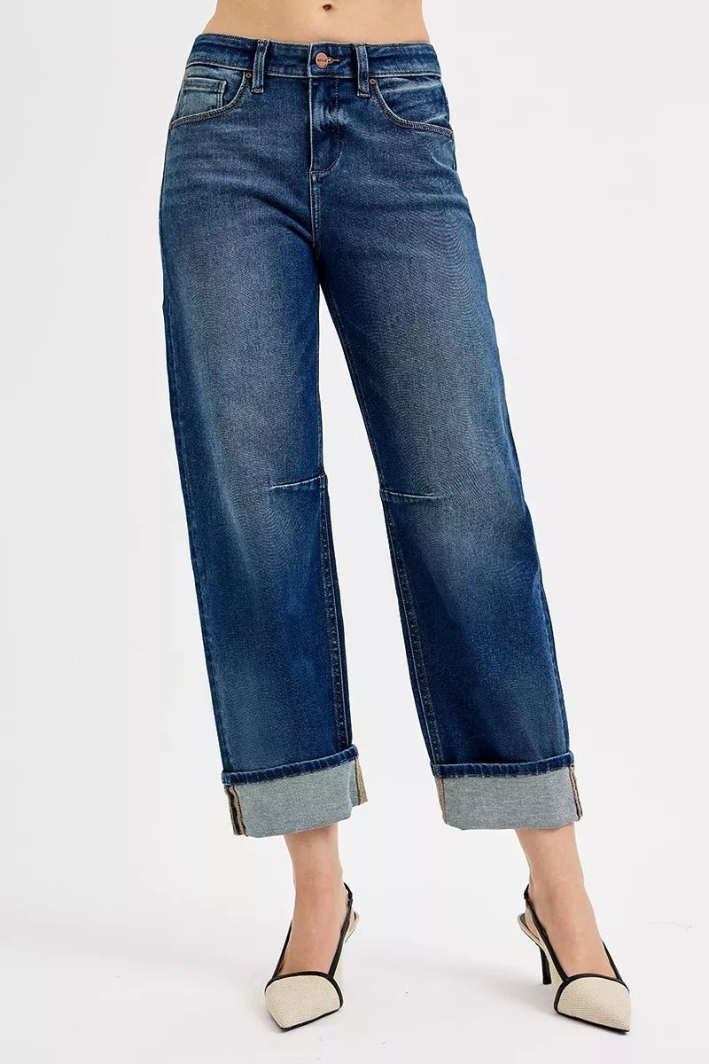 RISEN Slouchy Crop Barrel Cuffed Jeans - Desert Sunday