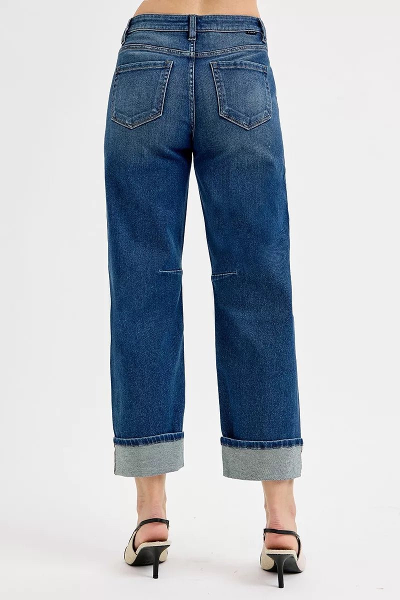 RISEN Slouchy Crop Barrel Cuffed Jeans - Desert Sunday