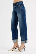 RISEN Slouchy Crop Barrel Cuffed Jeans - Desert Sunday