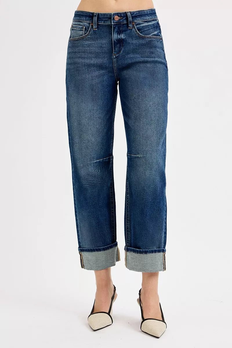 RISEN Slouchy Crop Barrel Cuffed Jeans - Desert Sunday
