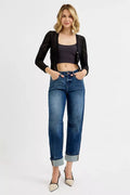 RISEN Slouchy Crop Barrel Cuffed Jeans - Desert Sunday