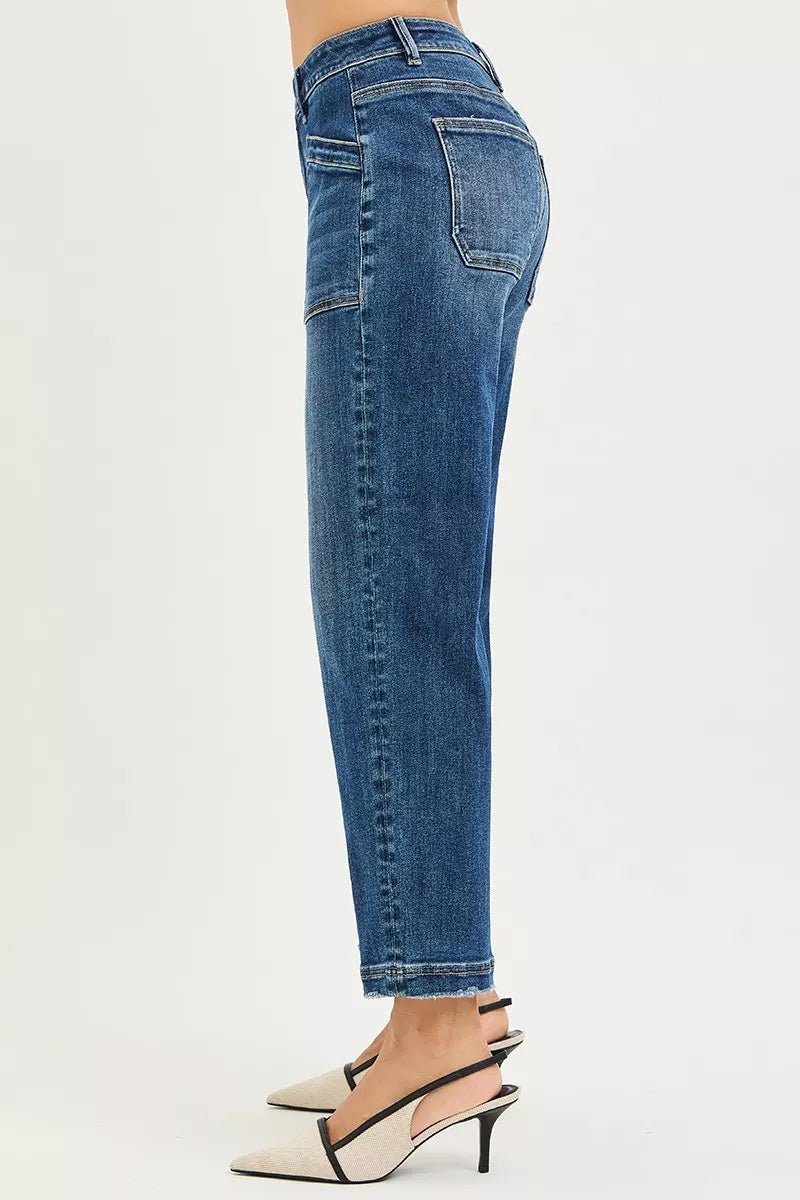 RISEN Slouchy Cropped Baggy Jeans with Front Patch Pocket - Desert Sunday