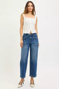 RISEN Slouchy Cropped Baggy Jeans with Front Patch Pocket - Desert Sunday