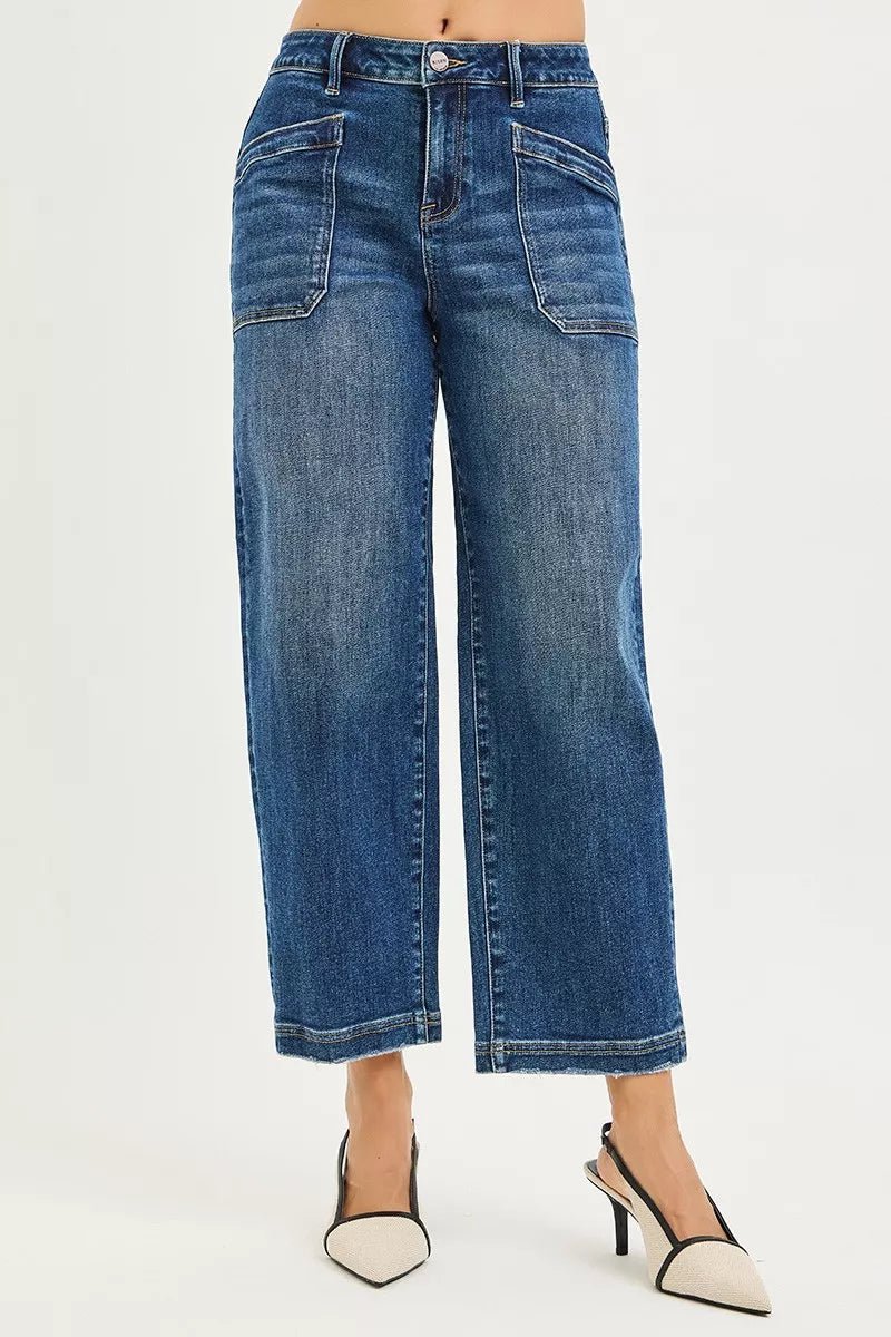 RISEN Slouchy Cropped Baggy Jeans with Front Patch Pocket - Desert Sunday