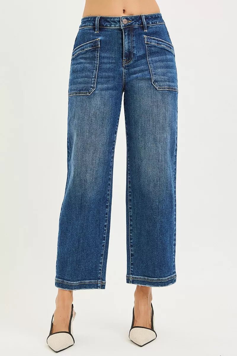 RISEN Slouchy Cropped Baggy Jeans with Front Patch Pocket - Desert Sunday