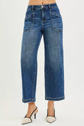 RISEN Slouchy Cropped Baggy Jeans with Front Patch Pocket - Desert Sunday