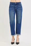 RISEN Slouchy Cropped Boyfriend Jeans with Cuffed Hem - Desert Sunday