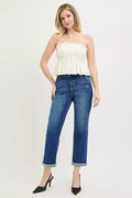 RISEN Slouchy Cropped Boyfriend Jeans with Cuffed Hem - Desert Sunday