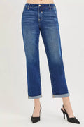 RISEN Slouchy Cropped Boyfriend Jeans with Cuffed Hem - Desert Sunday
