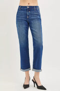 RISEN Slouchy Cropped Boyfriend Jeans with Cuffed Hem - Desert Sunday