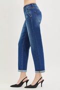 RISEN Slouchy Cropped Boyfriend Jeans with Cuffed Hem - Desert Sunday
