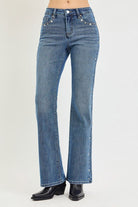 Risen Star Studded Tummy Control Bootcut Jeans - Desert Sunday