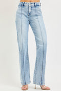 RISEN Tummy Control High Rise Straight Pin Tuck Jeans - Desert Sunday