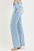 RISEN Tummy Control High Rise Straight Pin Tuck Jeans - Desert Sunday