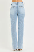 RISEN Tummy Control High Rise Straight Pin Tuck Jeans - Desert Sunday