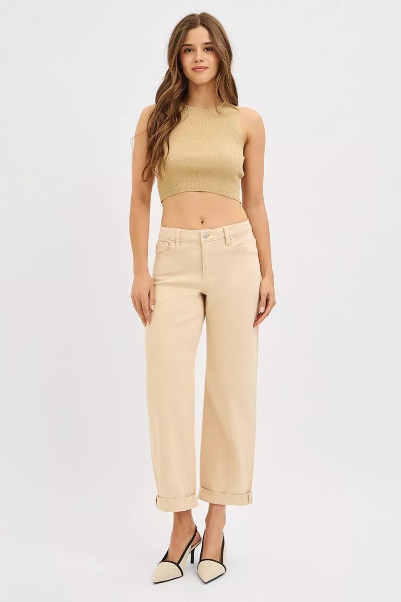 RISEN Tummy Control Mid Rise Ankle Barrel Relaxed Baggy - Desert Sunday
