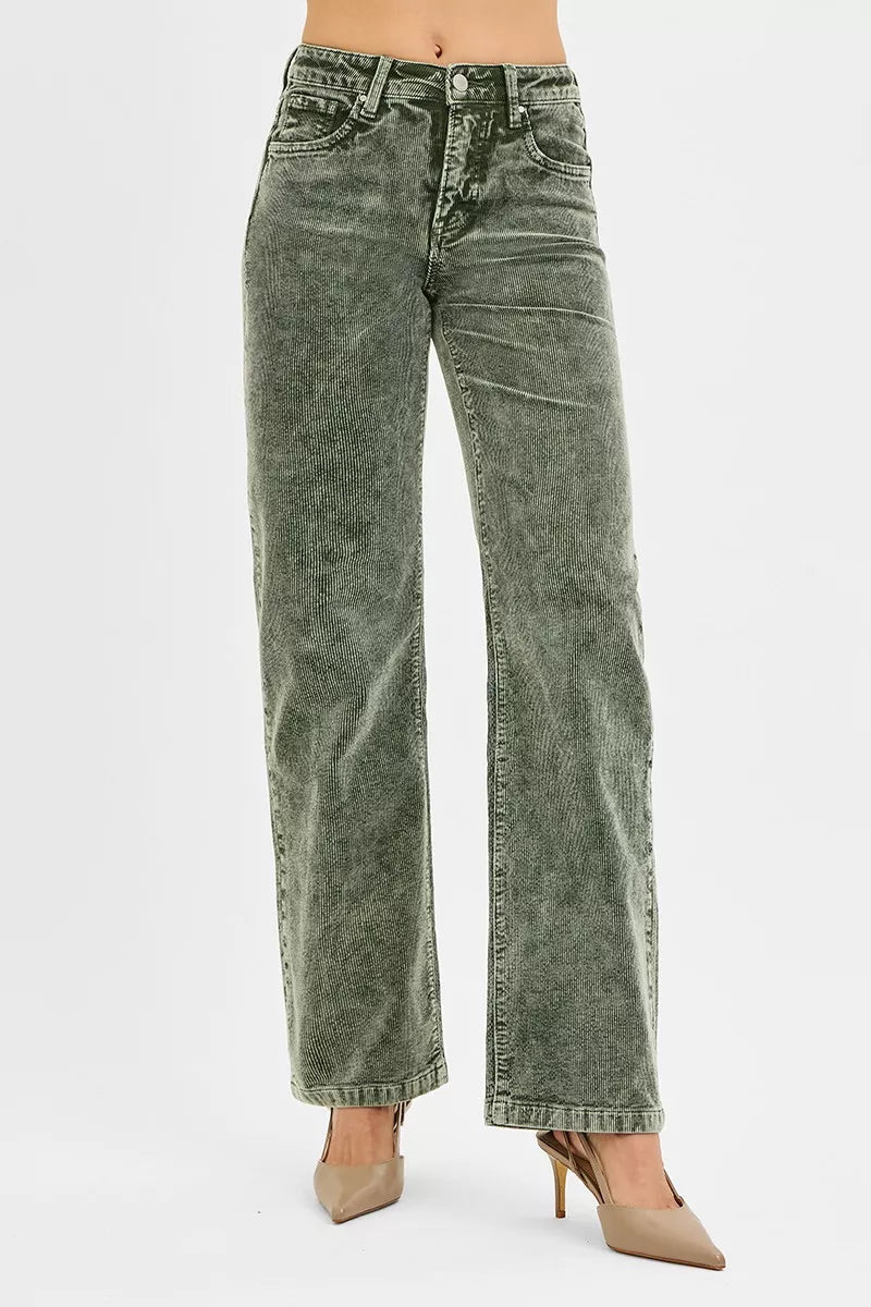 RISEN Tummy Control Mid Rise Straight Leg Corduroy Pants - Desert Sunday