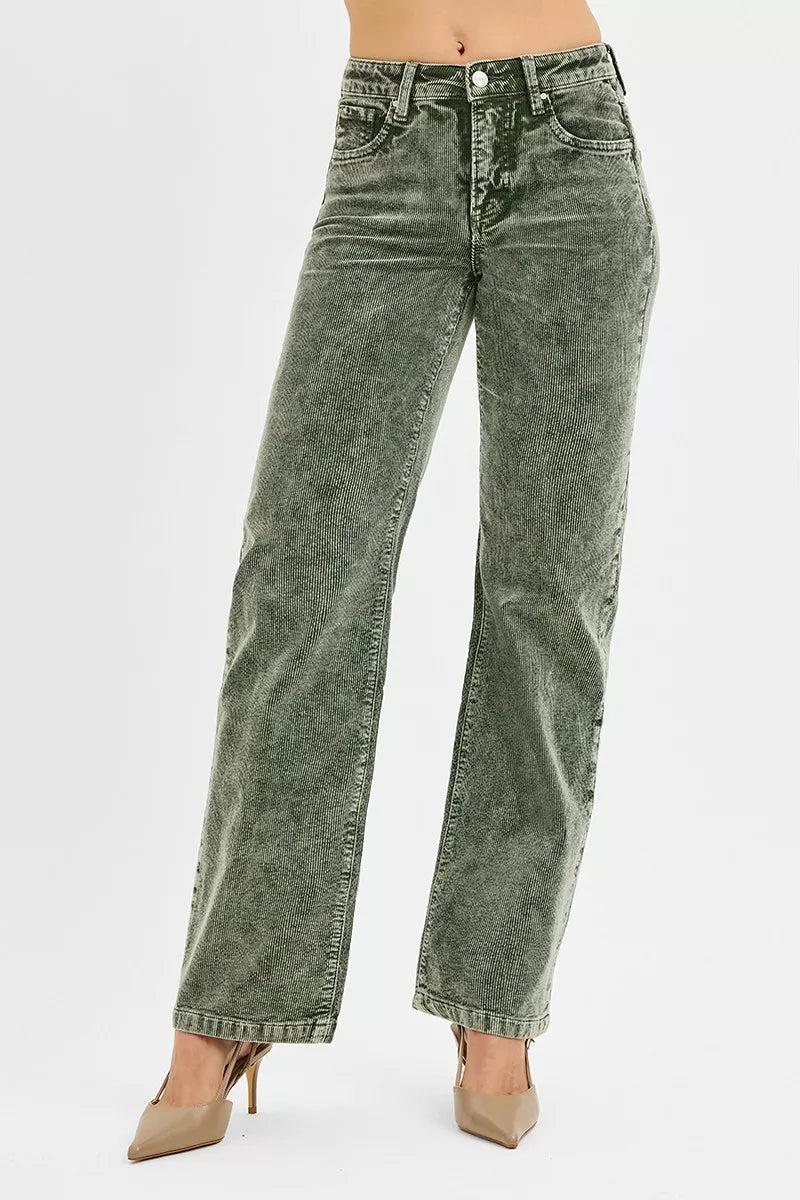 RISEN Tummy Control Mid Rise Straight Leg Corduroy Pants - Desert Sunday