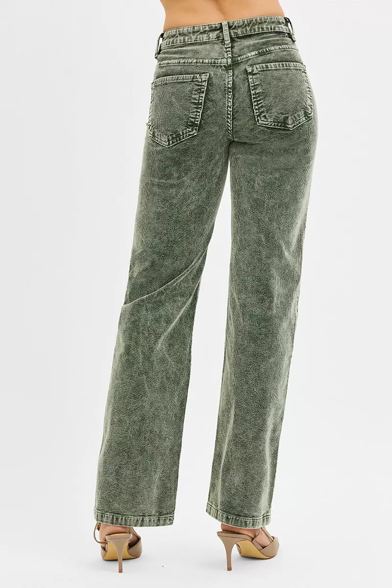 RISEN Tummy Control Mid Rise Straight Leg Corduroy Pants - Desert Sunday