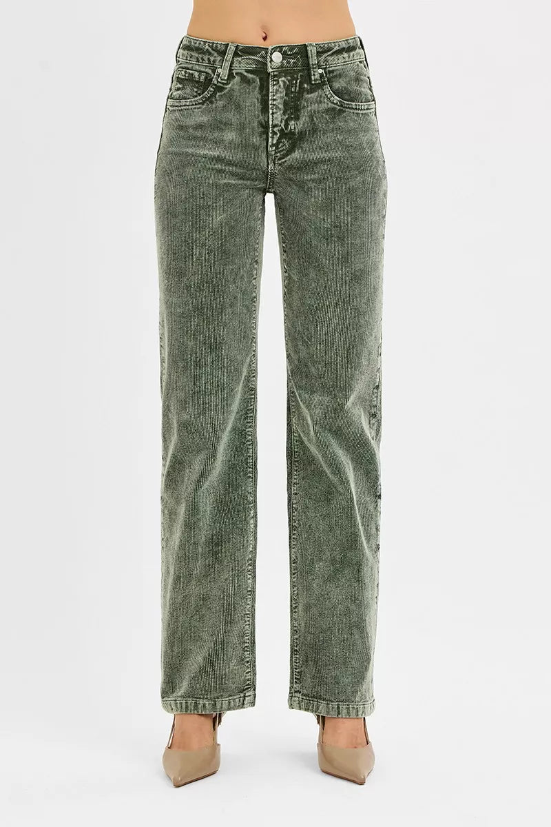 RISEN Tummy Control Mid Rise Straight Leg Corduroy Pants - Desert Sunday