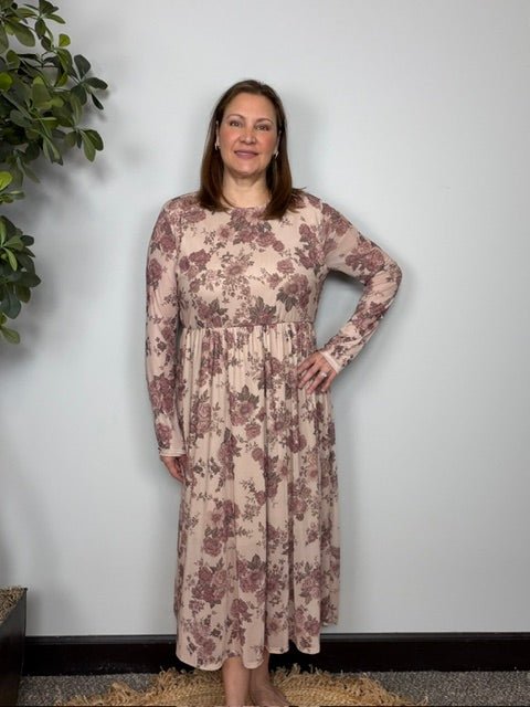 Rosewood Dreams Floral Mesh Midi Dress - Desert Sunday