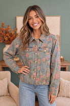 Rosy Days Floral Denim Jacket - Desert Sunday