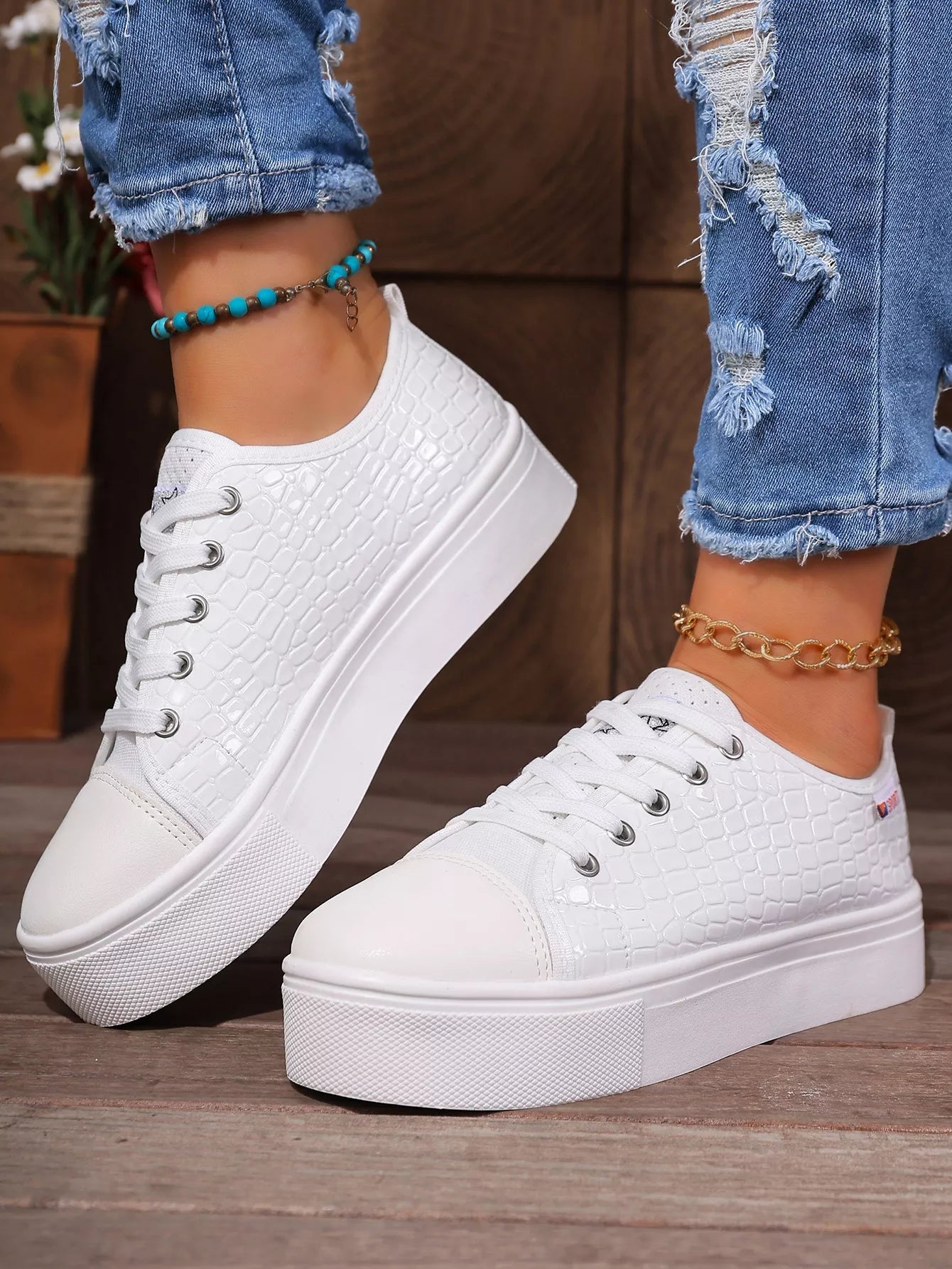 Round Toe Platform Sneakers - Desert Sunday