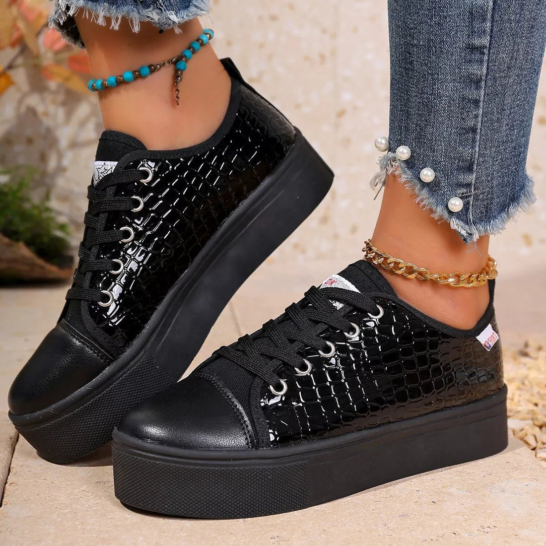 Round Toe Platform Sneakers - Desert Sunday