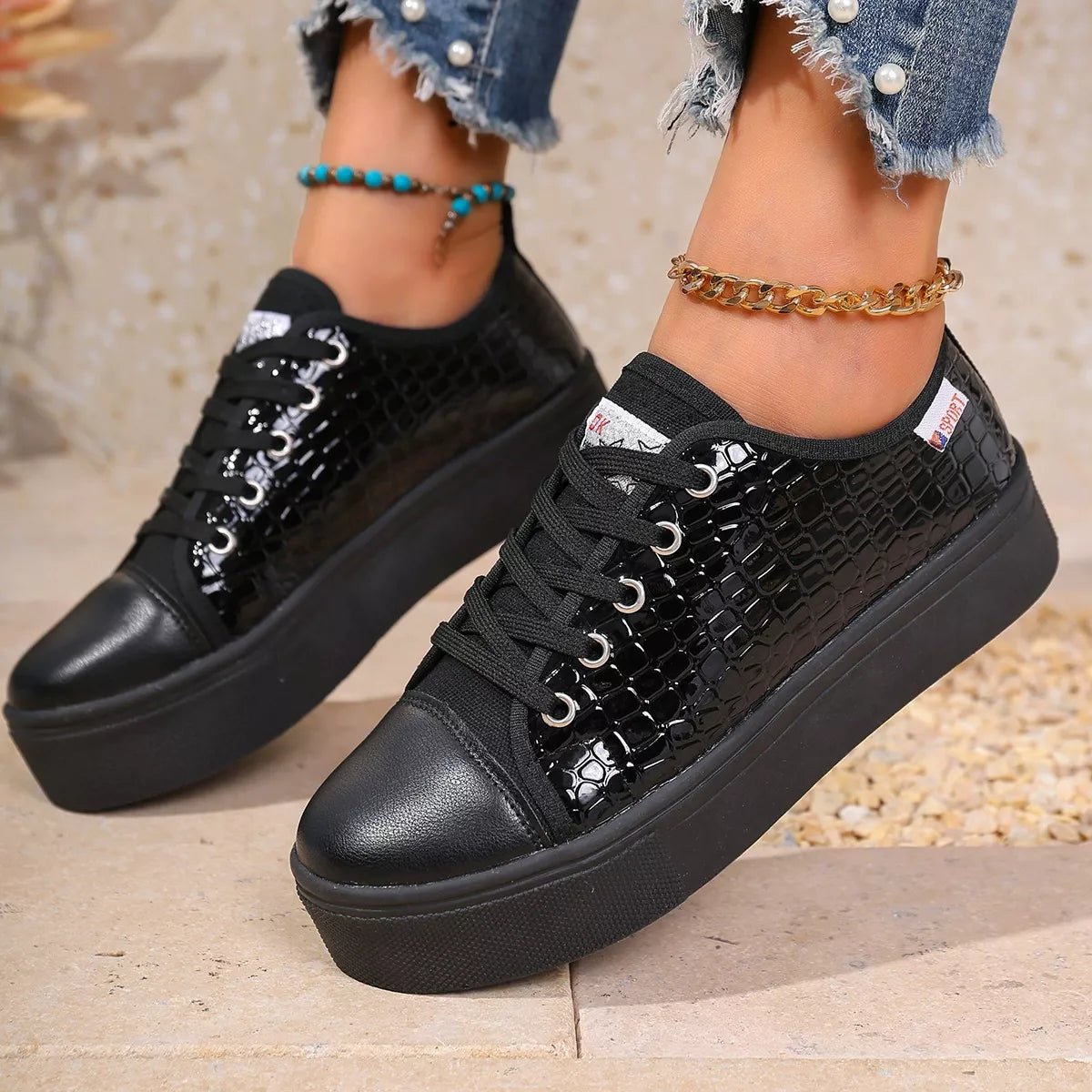 Round Toe Platform Sneakers - Desert Sunday