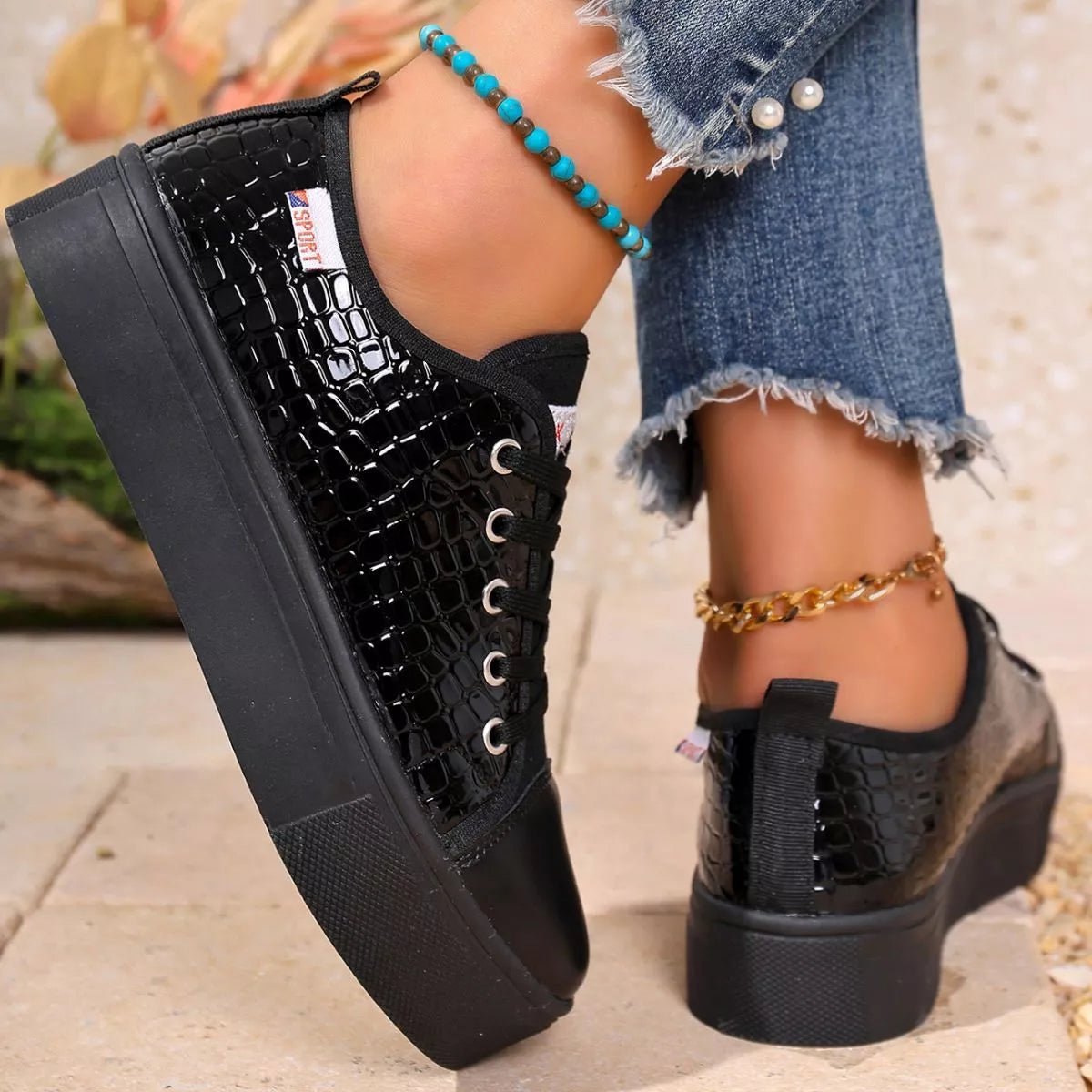 Round Toe Platform Sneakers - Desert Sunday
