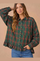 Ruffle the Rules Plaid Flannel Top in Green - Desert Sunday