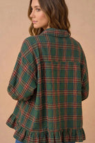 Ruffle the Rules Plaid Flannel Top in Green - Desert Sunday