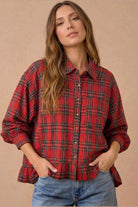 Ruffle the Rules Plaid Flannel Top in Red - Desert Sunday