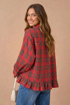 Ruffle the Rules Plaid Flannel Top in Red - Desert Sunday