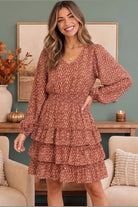 Rust Speckled Ruffle Tiered Mini Dress - Desert Sunday