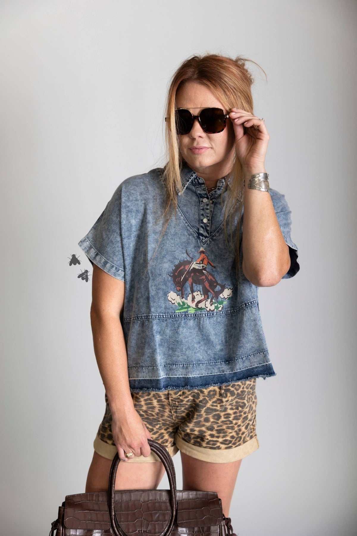 Saddle Ridge Pearl Snap Chambray Top - Desert Sunday
