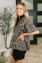 Sassy Season Split Neck Leopard Print Blouse - Desert Sunday