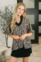 Sassy Season Split Neck Leopard Print Blouse - Desert Sunday