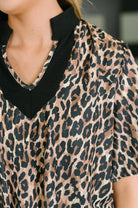 Sassy Season Split Neck Leopard Print Blouse - Desert Sunday