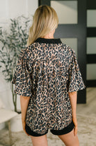 Sassy Season Split Neck Leopard Print Blouse - Desert Sunday