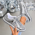 Sequin Lace Up Sneakers - Desert Sunday