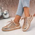 Sequin Lace Up Sneakers - Desert Sunday