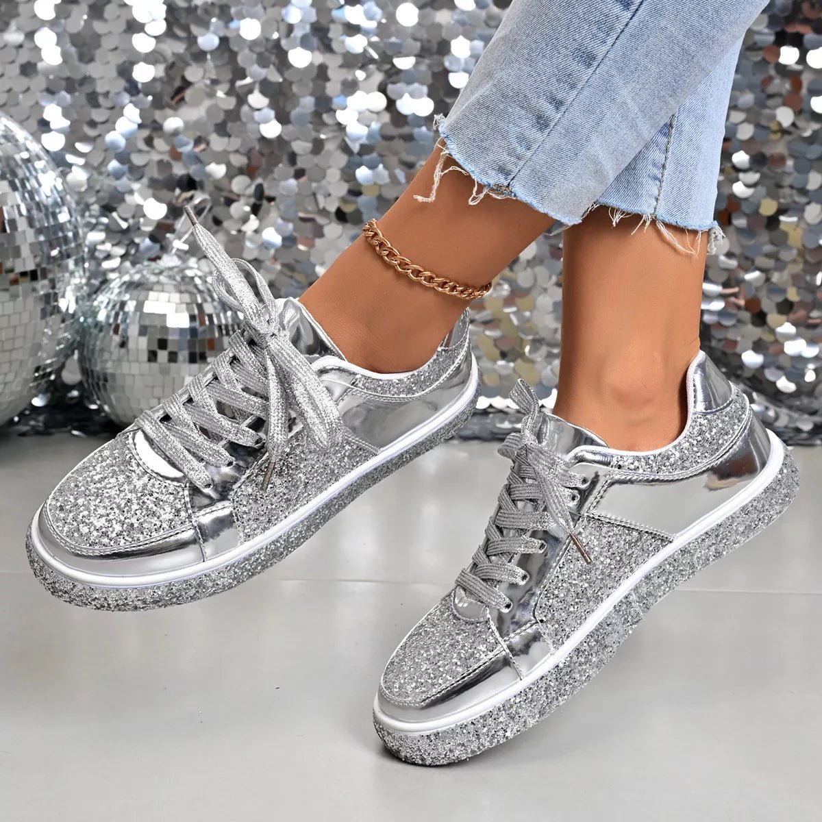 Sequin Lace Up Sneakers - Desert Sunday