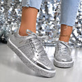 Sequin Lace Up Sneakers - Desert Sunday