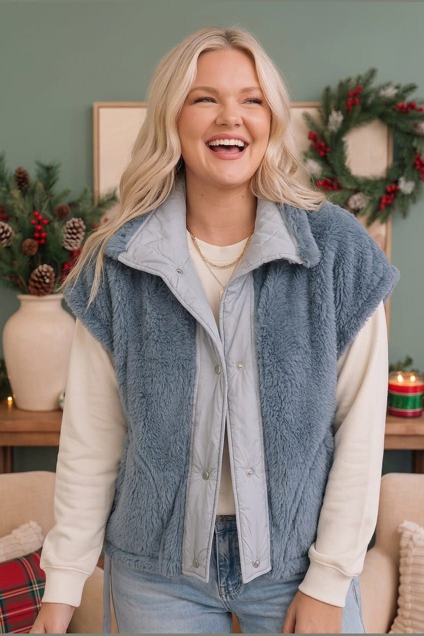 Snuggle Season Sherpa Vest in Slate - Desert Sunday