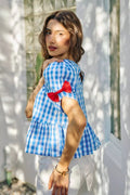 SO ME 4th Of July Gingham Ribbon Detail Short Sleeves Blouse - Desert Sunday