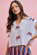 SO ME 4th Of July Ribbon Trimmed Dolman Sweater Top - Desert Sunday