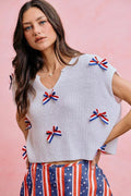 SO ME 4th Of July Ribbon Trimmed Dolman Sweater Top - Desert Sunday
