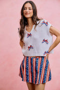 SO ME 4th Of July Ribbon Trimmed Dolman Sweater Top - Desert Sunday
