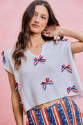 SO ME 4th Of July Ribbon Trimmed Dolman Sweater Top - Desert Sunday